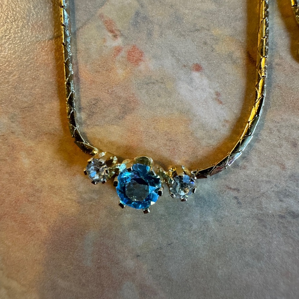 Vintage Dior Necklace with Blue Stone and crystals